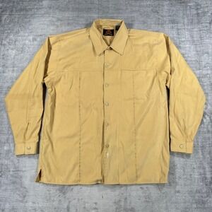 7 Diamonds Shirt Mens Large Yellow Button Down Panel Long Sleeve Retro USA Made